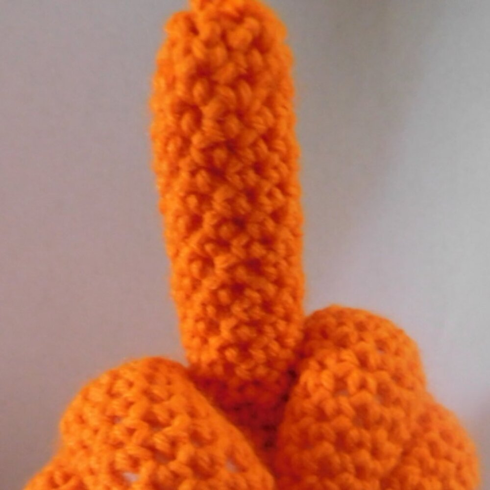 Crocheted middle finger orange cactus